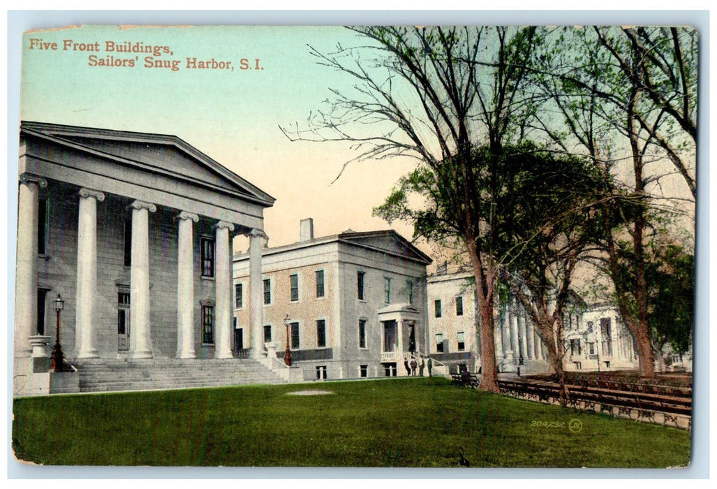 c1950 Five Front Buildings Sailors Snug Harbor State Island New York NY Postcard
