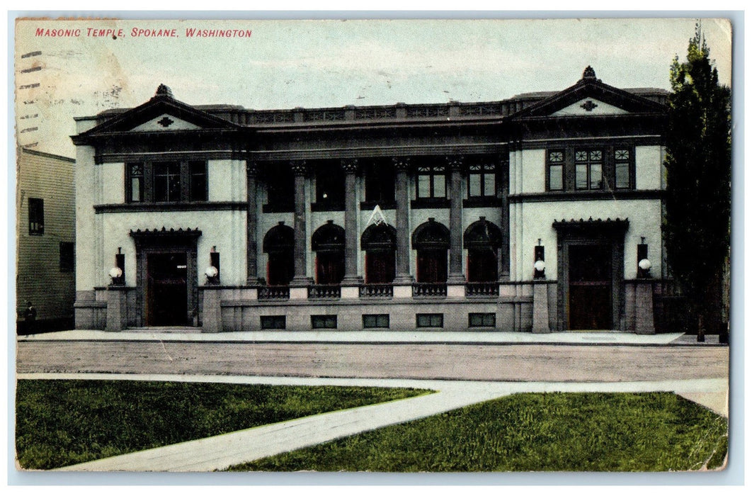 1909 Masonic Temple Building DIrt Road Entrance Spokane Washington WA Postcard