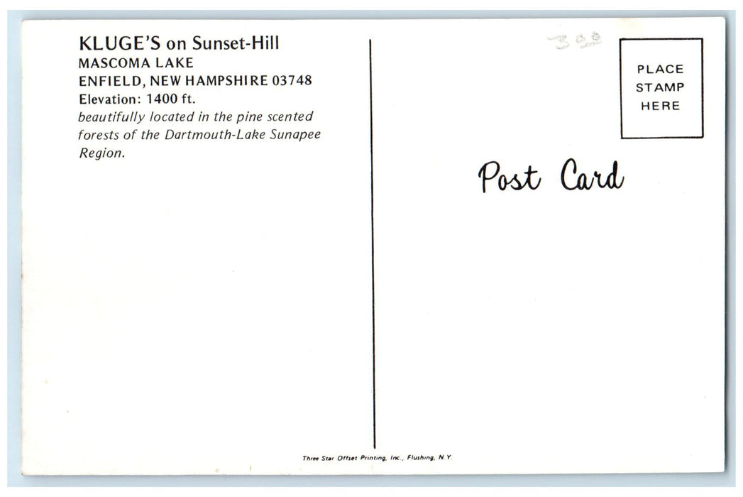 c1950's Kluge's On Sunset Hill Mascoma Lake Enfield New Hampshire NH Postcard