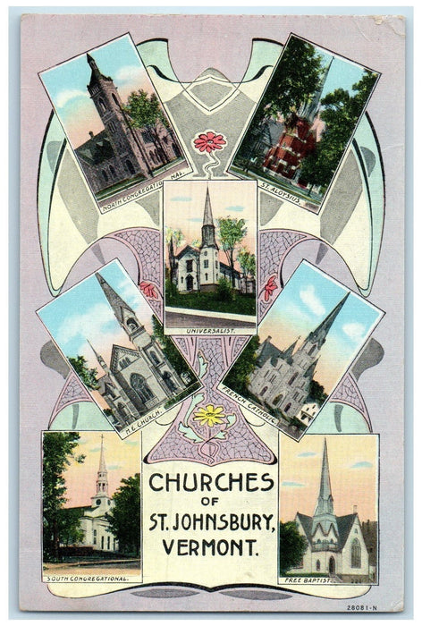 c1950's Multiple Views Churches Buildings Of St. Johnsbury Vermont VT Postcard