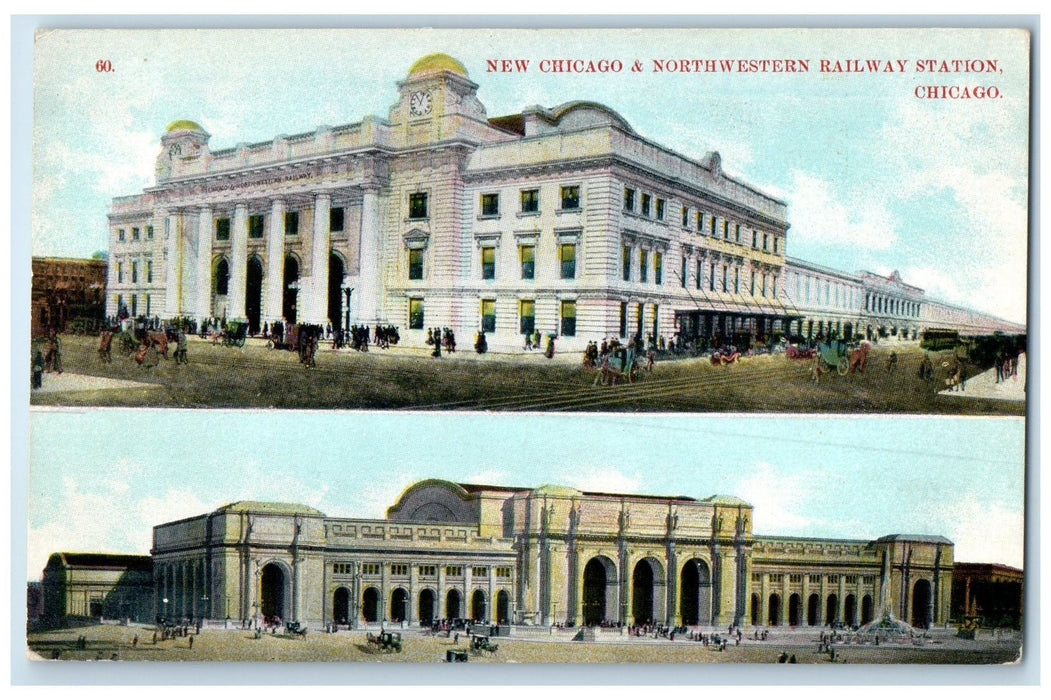 c1910's New Chicago & Northwestern Railway Station Chicago Illinois IL Postcard