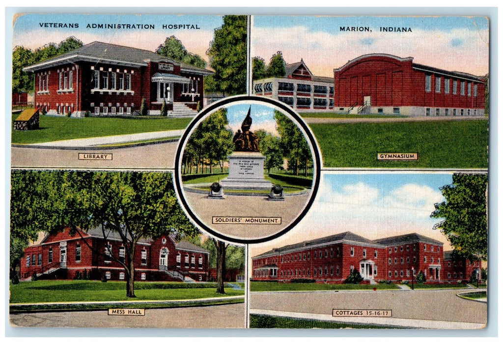 c1950 Veterans Administration Hospital Multiple View Marion Indiana IN Postcard