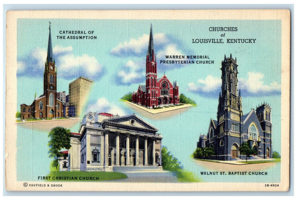 1950 Churches Building & Towers Multiple View Of Louisville Kentucky KY Postcard