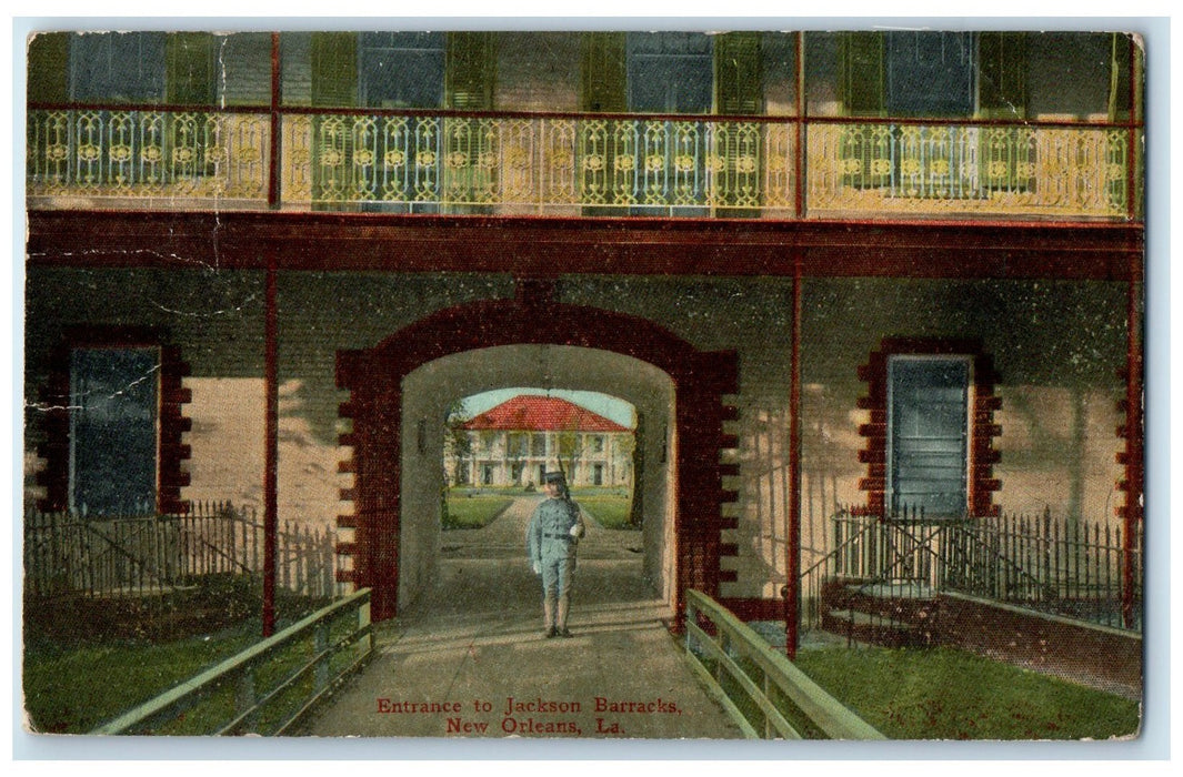 c1910's Entrance Of Jackson Barracks Guard New Orleans Louisiana LA Postcard