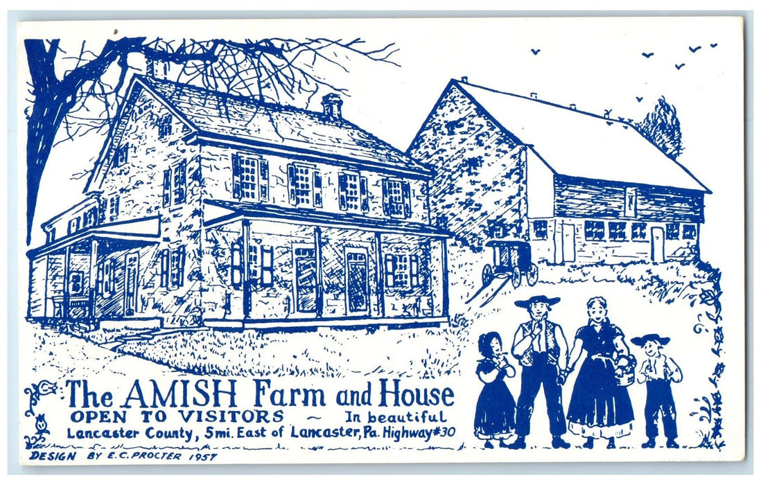 c1950's Amish Farm & House Lodging Restaurant Lancaster Pennsylvania PA Postcard
