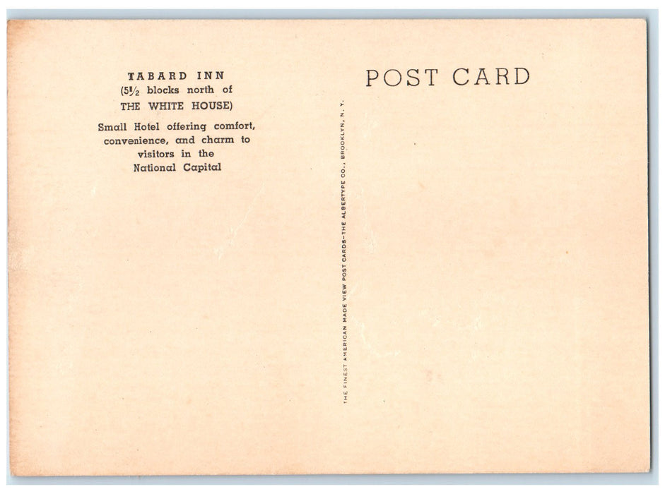 c1920 Tabard Inn Hotel & Restaurant Building N Street NW Washington DC Postcard