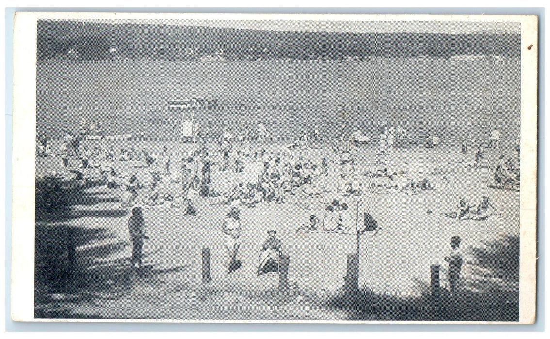 c1940's Sacandaga Park Beach Reservoir Crowd Lake Swimming New York NY Postcard