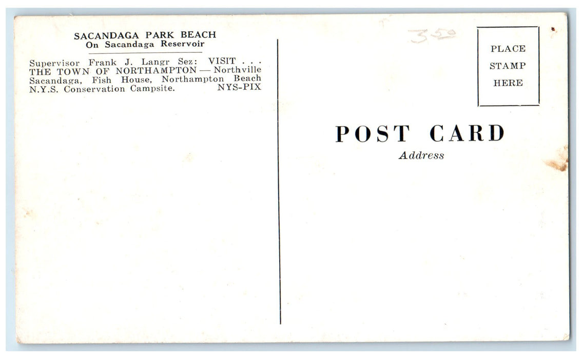 c1940's Sacandaga Park Beach Reservoir Crowd Lake Swimming New York NY Postcard