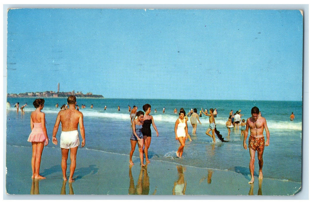 1959 Wide & Clean Sandy Beach Bathing Hampton Beach New Hampshire NH Postcard