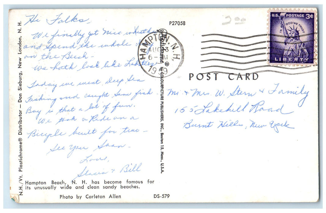 1959 Wide & Clean Sandy Beach Bathing Hampton Beach New Hampshire NH Postcard