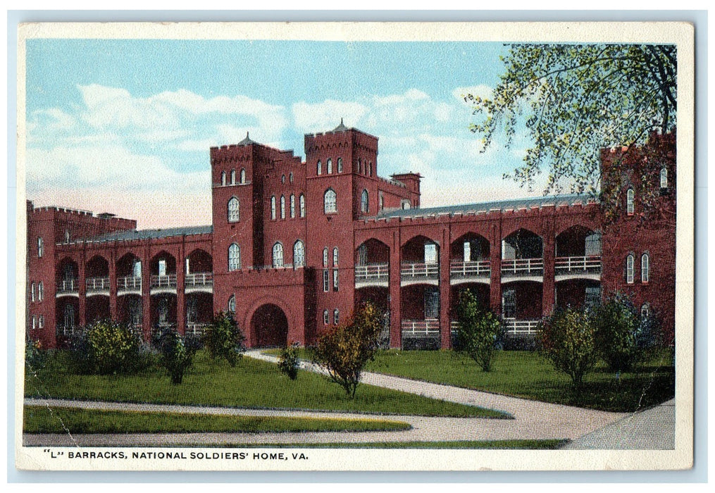 c1920's L Barracks Building Tower National Soldier's Home Virginia VA Postcard