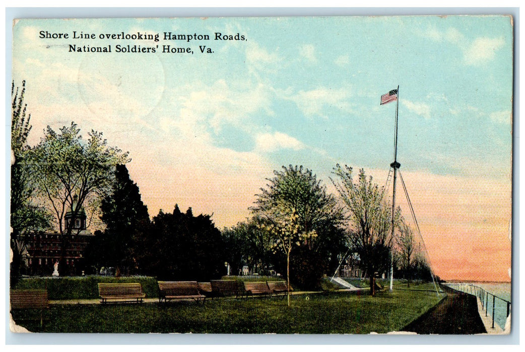 1913 Shoreline Overlooking Hampton Roads Soldier's Home Virginia VA Postcard