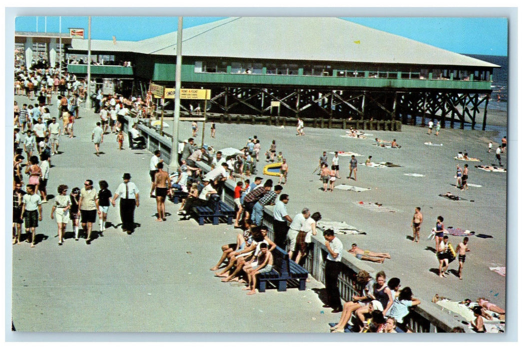 c1950's Folly Beach Amusement Park Crowd Folly Island South Carolina SC Postcard