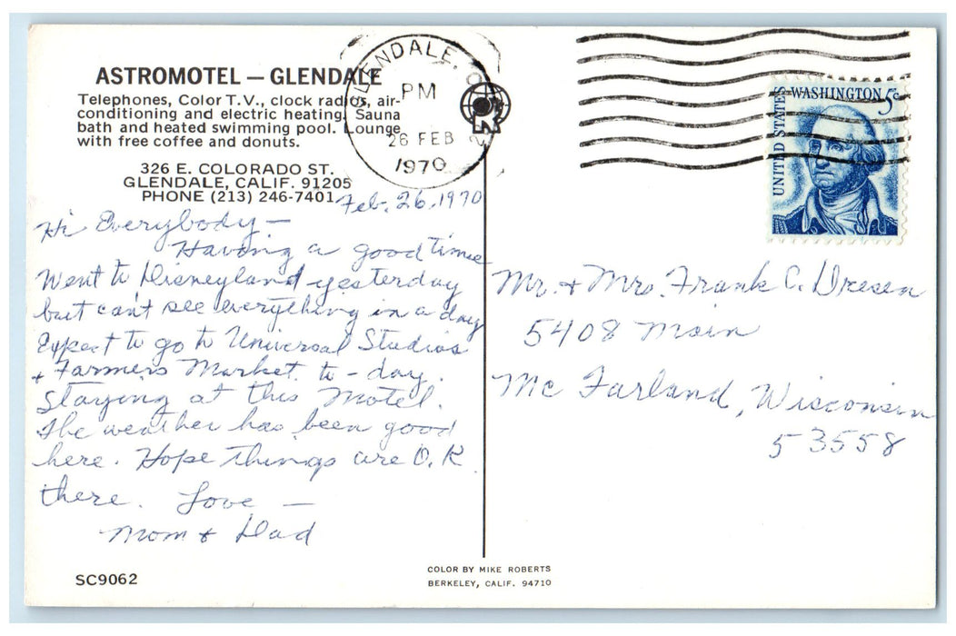 1970 Astromotel Exterior Roadside Glendale California CA Unposted Cars Postcard