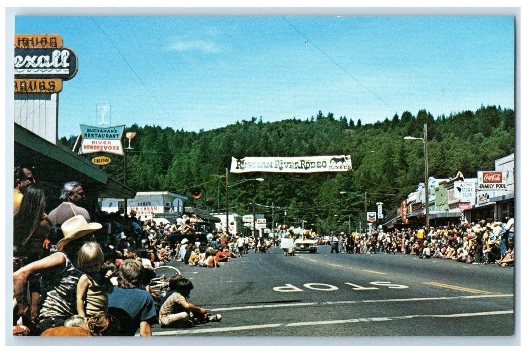 c1960s Main Street View Of Annual Russian River Guerneville CA Unposted Postcard