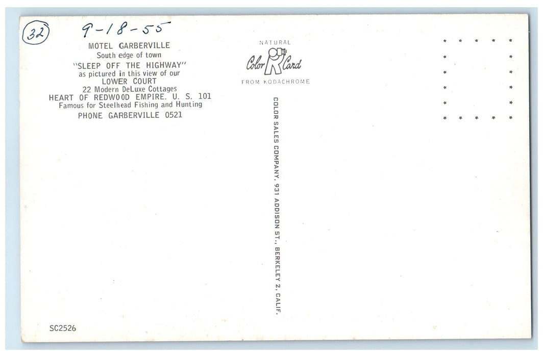 c1960s Motel Garberville Exterior Roadside Garberville CA Unposted Tree Postcard