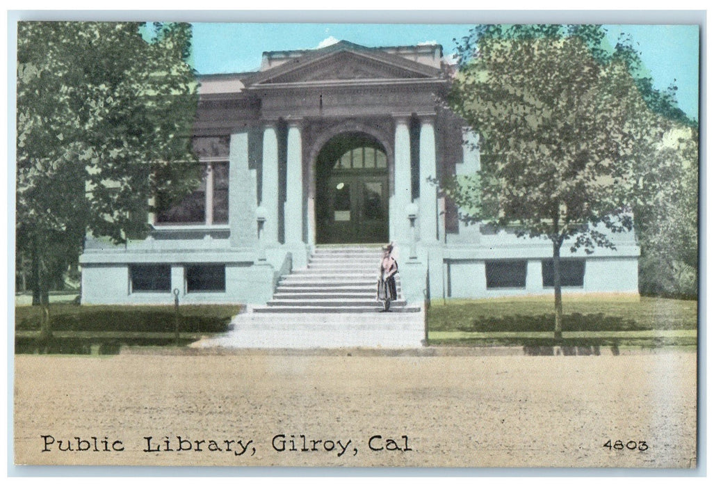 c1940's Public Library Exterior Roadside Gilroy California CA Unposted Postcard