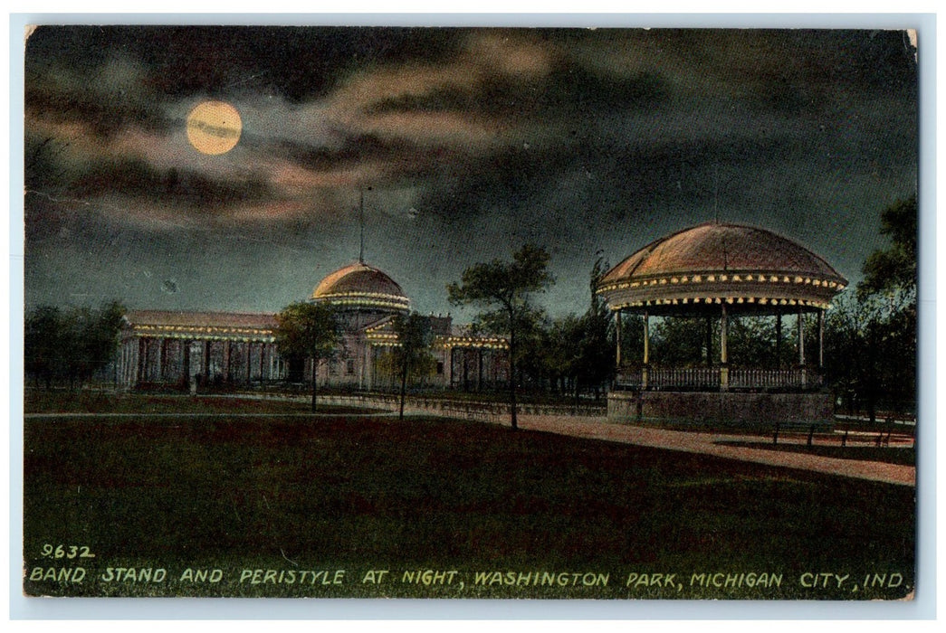 c1910s Band Stand & Peristyle At Night Washington Park Michigan City IN Postcard