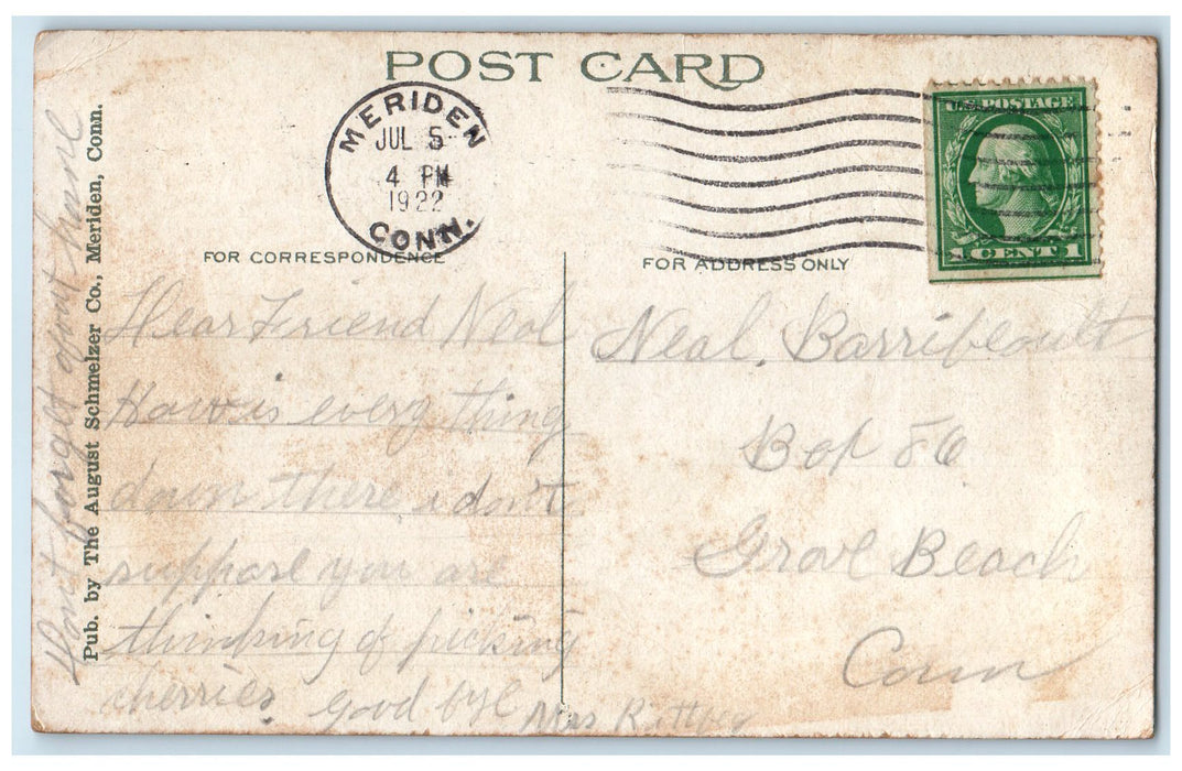 1922 Connecticut Schools For Boys Exterior Scene Meriden CT Posted Postcard
