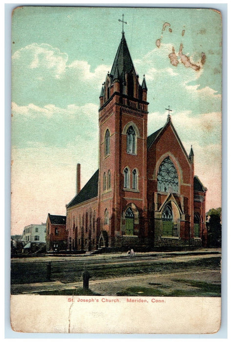 c1905's St. Joseph Church Exterior Meriden Connecticut CT Posted Trees Postcard