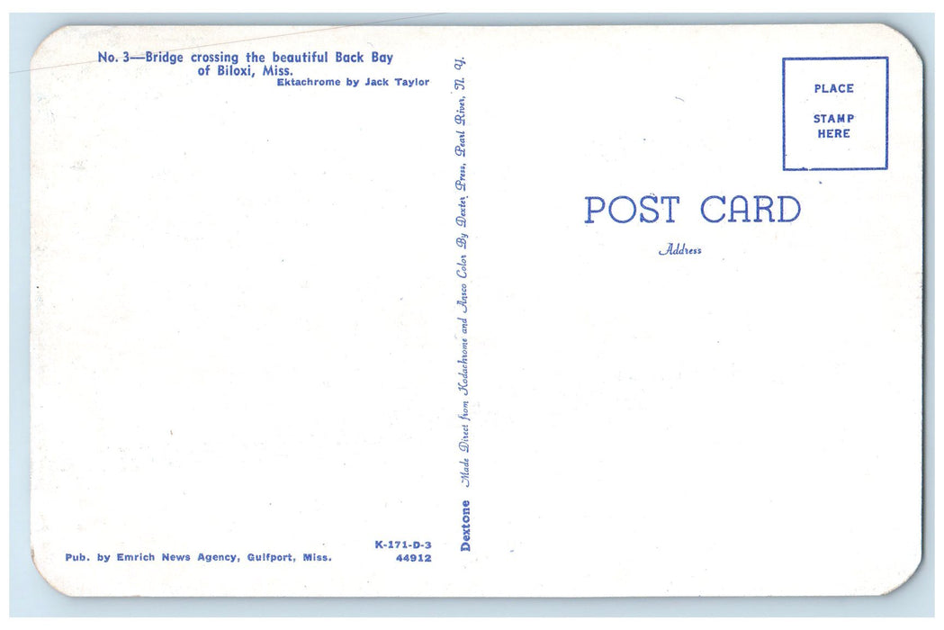 c1960's Bridge Crossing The Beautiful Back Bay Biloxi Mississippi MS Postcard