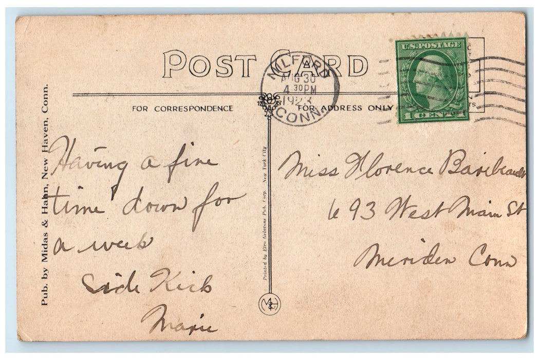 1923 Scene At Walnut Beach Boat Milford Connecticut CT Posted People Postcard