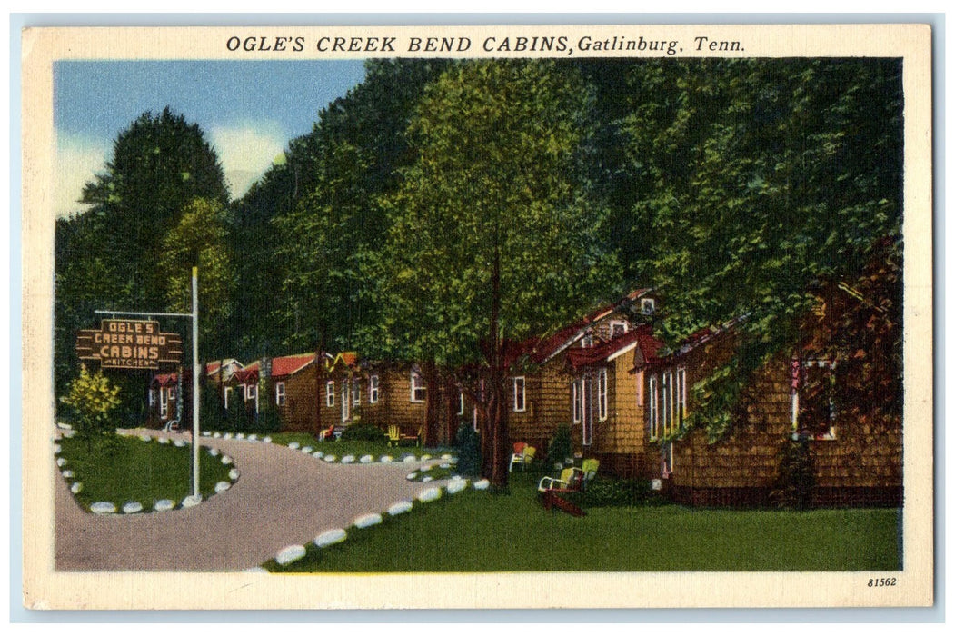 c1960's Ogle's Creek Bend Cabins Exterior Gatlinburg Tennessee TN Trees Postcard
