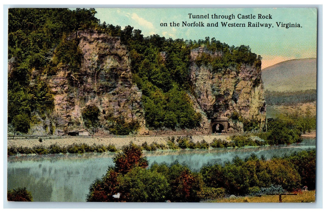c1910's Tunnel Through Castle Rock Western Railway Norfolk VA Trees Postcard