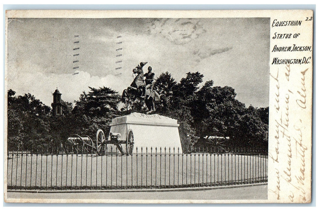 1907 Equestrian Statue Of Andrew Jackson Scene Washington DC Posted Postcard