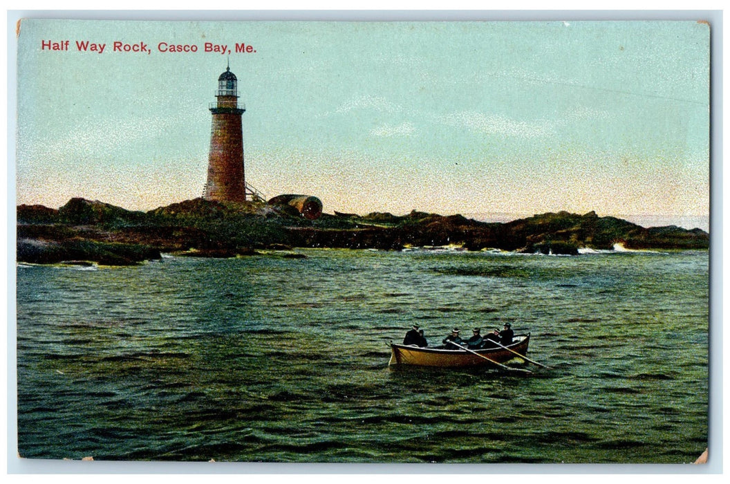 c1910's Half Way Rock Lighthouse Casco Bay Maine ME Unposted Vintage Postcard