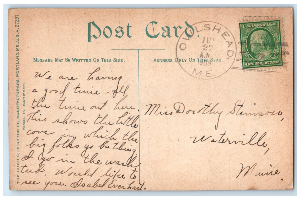 c1910's General View From South Side Boats Scene Owls Head ME Unposted  Postcard