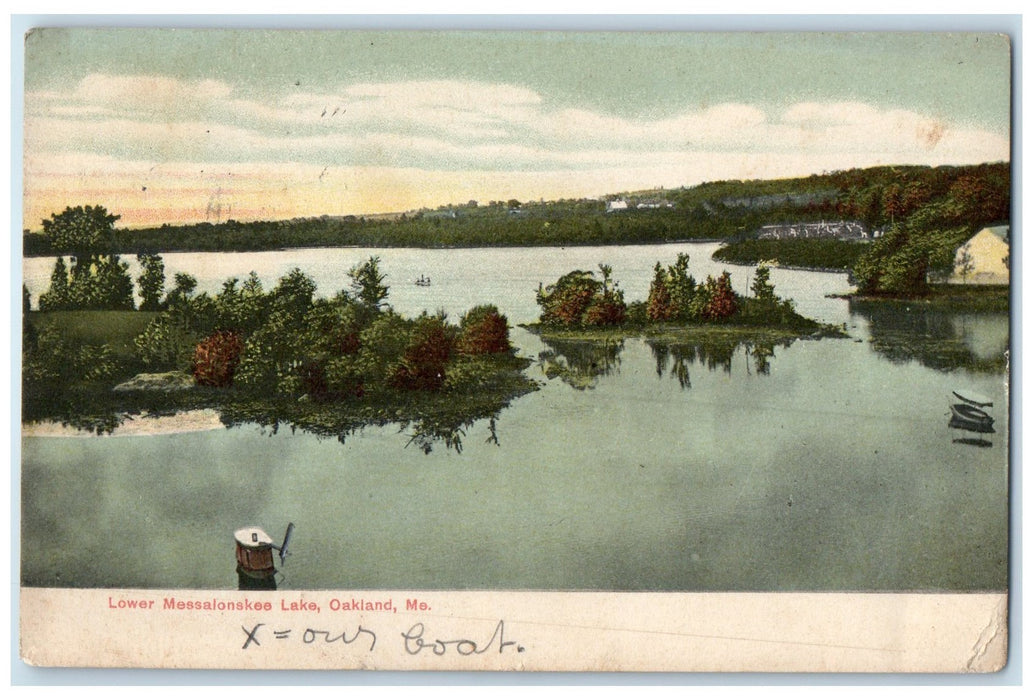 1909 Lower Messalonskee Lake Boat Scene Oakland Maine ME Posted Vintage Postcard