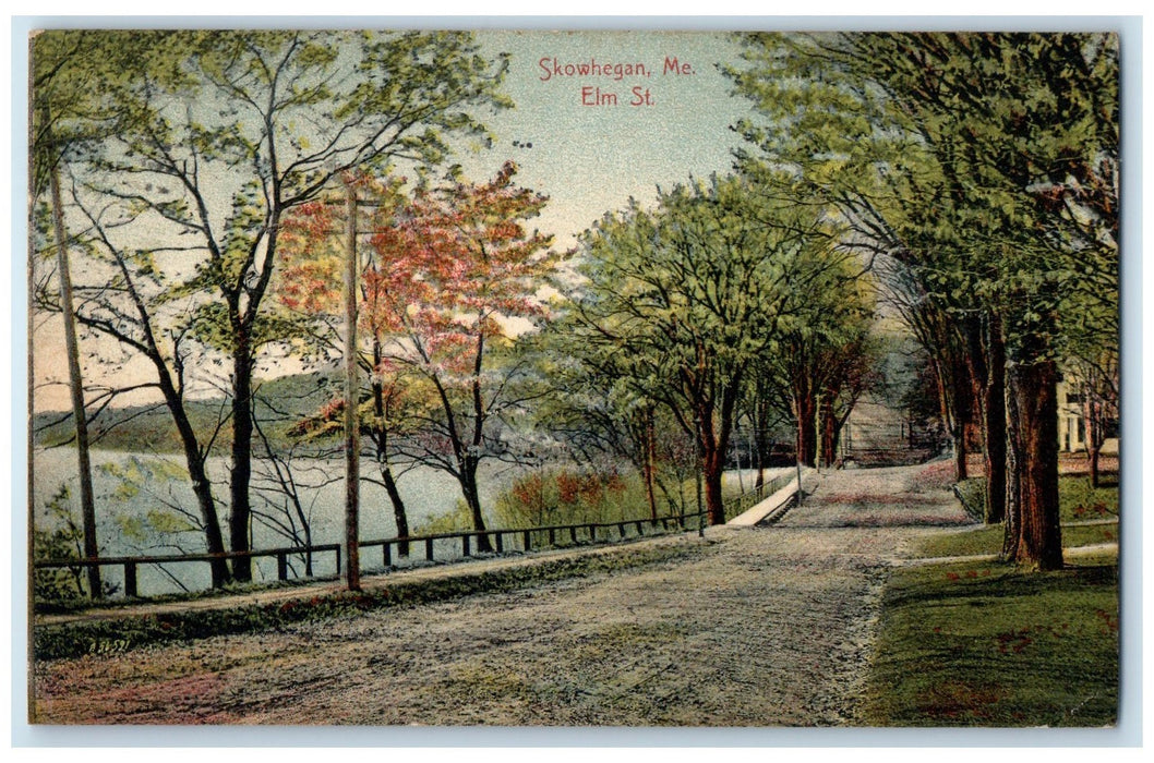 1909 Elm Street Trees Country Road Skowhegan Maine ME Posted Vintage Postcard