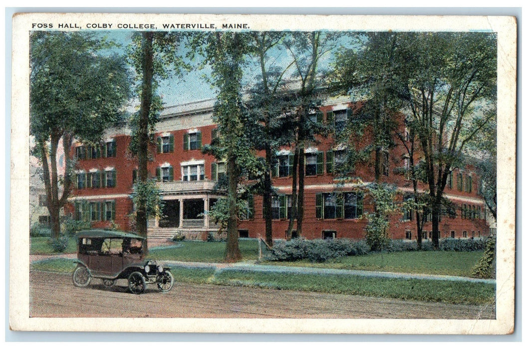 1928 Foss Hall Colby College Exterior Waterville Maine ME Posted Cars Postcard