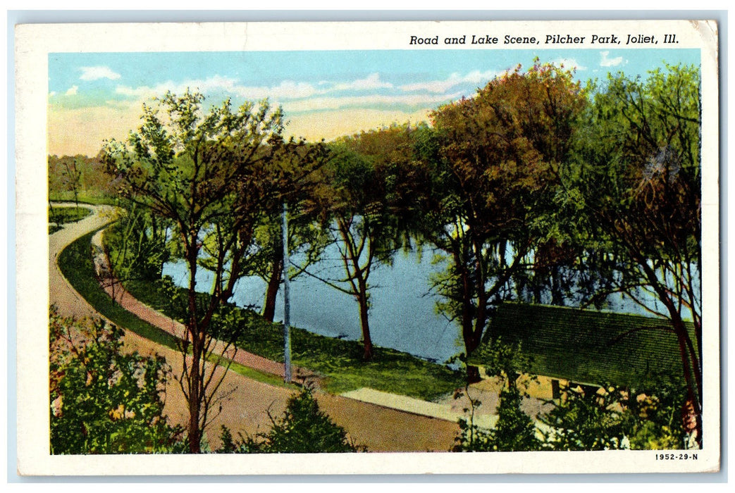 1955 Road And Lake Scene Pilcher Park Joliet Illinois IL Posted Vintage Postcard