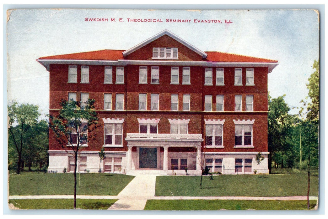 1913 Swedish M.E. Theological Seminary Scene Evanston Illinois IL Trees Postcard