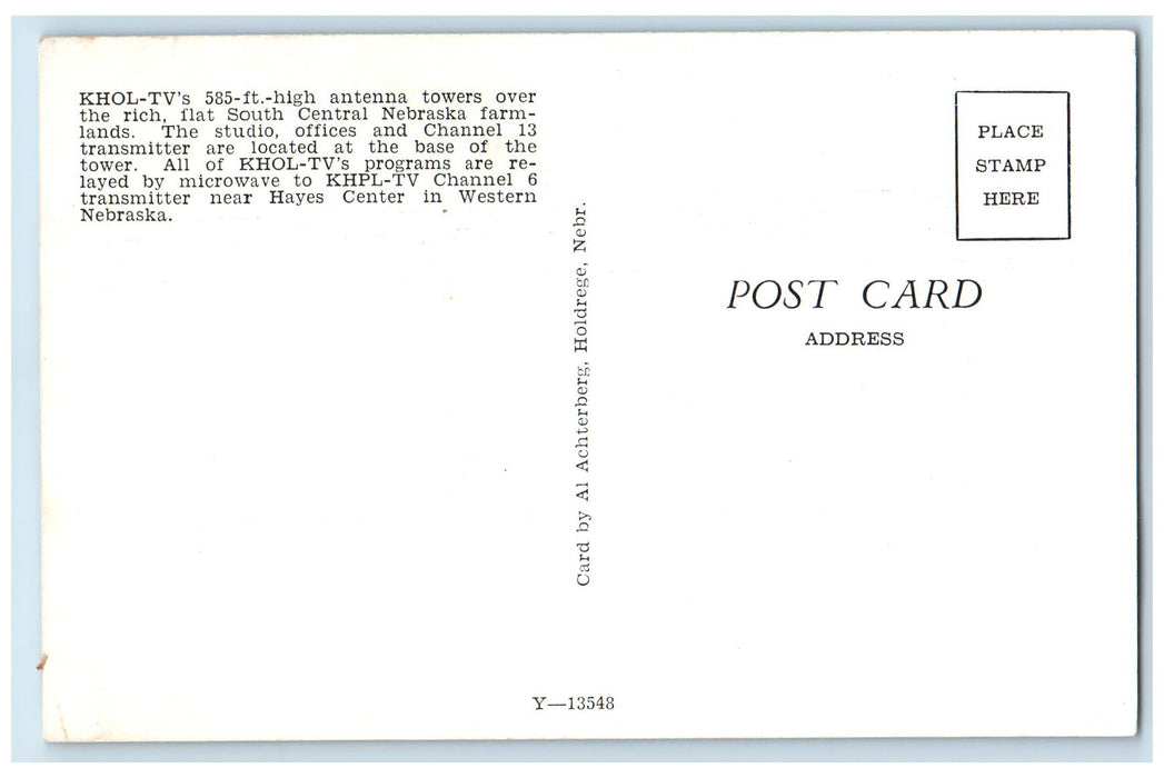 c1960s Khol-TV 585 Ft. High Antenna Scene Holdrege Nebraska NE Unposted Postcard