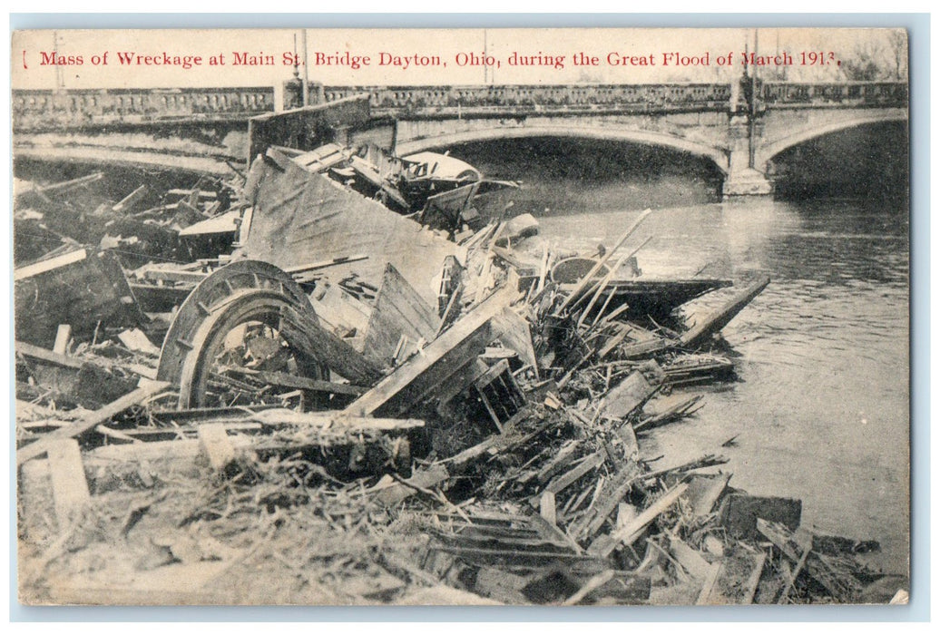 c1920 Mass Of Wreckage Main St. Flood March 1913 Bridge Dayton Ohio OH Postcard