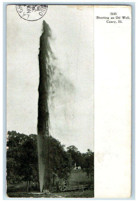 c1920's Shooting An Oil Well Oil Field Grove View Casey Illinois IL Postcard