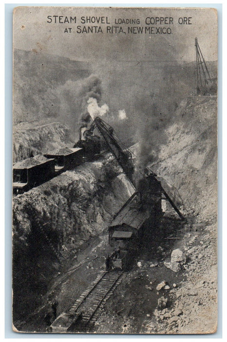 1917 Steam Shovel Loading Copper Ore Mining Santa Rita New Mexico NM Postcard