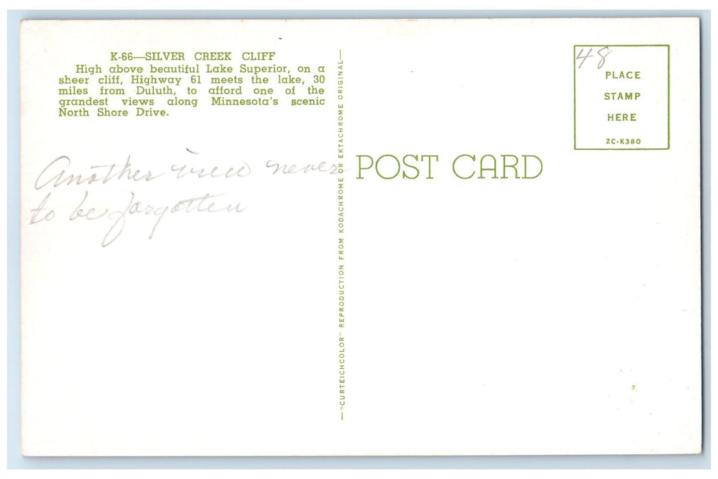 c1960's Silver Creek Cliff Beautiful Lake Superior Duluth Minnesota MN Postcard