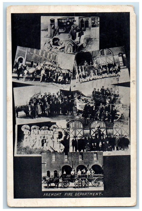 1911 Fremont Fire Department Multiple Views Horse Buggy Nebraska NE Postcard