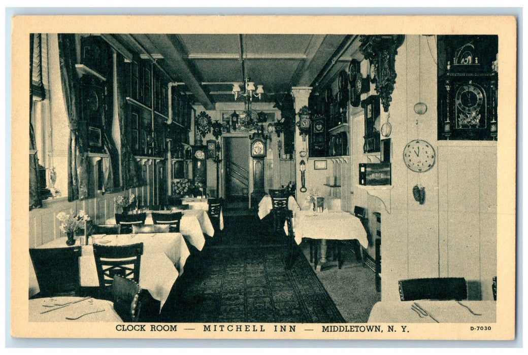 c1920's Clock Room Mitchell Inn & Restaurant Middletown New York NY Postcard