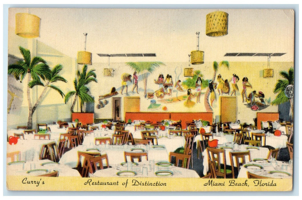 c1920 Curry's Restaurant Of Distinction Interior Miami Beach Florida FL Postcard