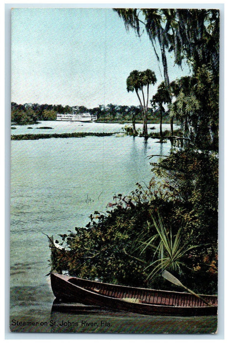 c1910's Steamer On St. Johns River Canoe Boat Duval County Florida FL Postcard