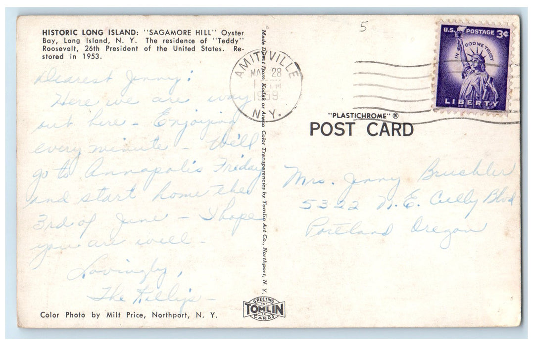 1959 Historic Sagamore Hill Oyster Bay House Long Island New York NY Postcard