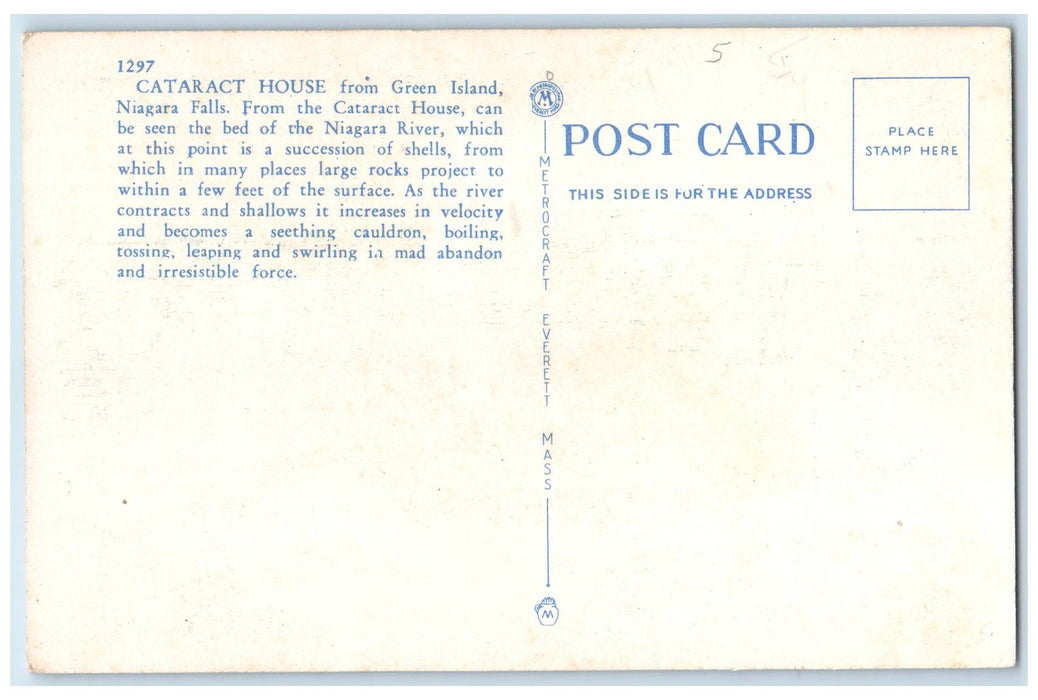 c1920's Cataract House From Green Island View Niagara Falls New York NY Postcard