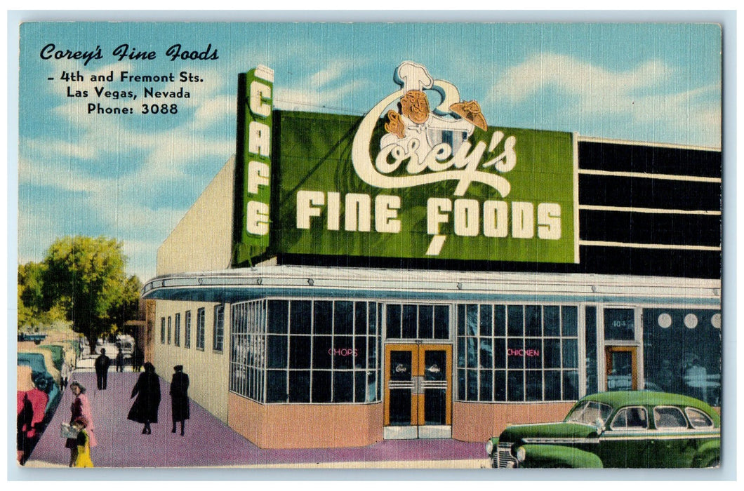 c1940's Corey's Fine Foods Restaurant Entrance View Las Vegas Nevada NV Postcard