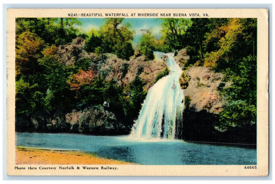 1947 Beautiful Waterfall At Riverside View Near Buena Vista Virginia VA Postcard