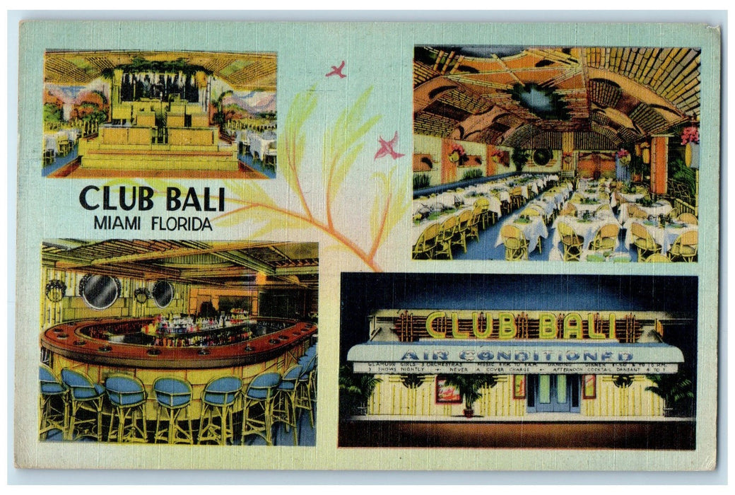 1946 Club Bali Restaurant Bar Lounge Orchestra Shows Miami Florida FL Postcard